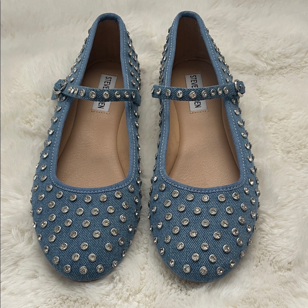 Steve Madden Vinetta Denim Rhinestone balarían Flats